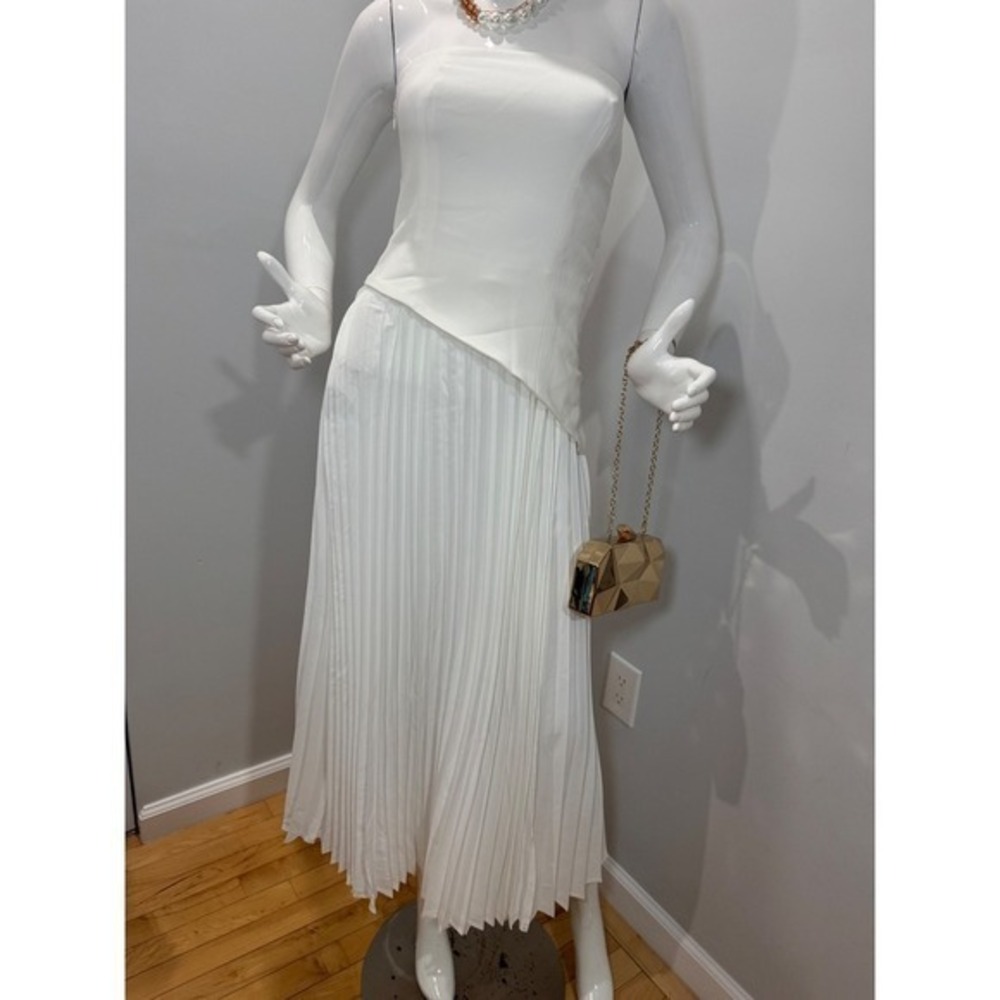 Commense White Strapless Pleated Maxi Dress with Slit - Elegant Party Cocktail - Picture 12 of 12